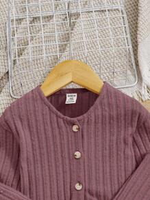 2pcs Baby Girl Casual Knitted Pink Suspender Jumpsuit And Cardigan Set - Dusty Pink - View 5