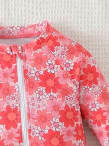 Random Print Young Girl One-Piece Swimsuit - Multicolor - View 4