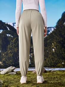 In My Nature Women's Letter Print Drawstring Waist Pocket Sports Hiking Pants - Khaki - View 9