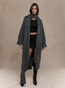 MISSGUIDED Áo khoác len cardigan ngoại cỡ sang trọng kết hợp khăn choàng cổ siêu dài thời trang mùa đông thu đông ấm áp thường ngày - Màu xám đen - Xem 1