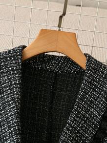 SHEIN Clasi 2 件套蕾丝拼布披肩领前纽扣长袖修身西装外套和裤子套装秋冬