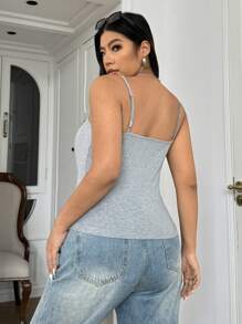 SHEIN EZwear Plus Size Cami Top & Gray Elastic Knit Basic Women's Camisole Top - Grey - View 2