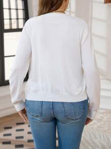 SHEIN LUNE Áo len cardigan dài tay một hàng khuy đơn màu trơn cỡ lớn dành cho nữ, mùa thu/đông - trắng - Xem 2