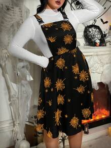 Flirla Váy thường ngày in hình mạng nhện toàn thân họa tiết Halloween cỡ lớn quai rộng - màu đen - Xem 4