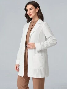 TaskEZ Front Button Closure Long Sleeve Pocket Lab Coat/White  Coat - White - View 6
