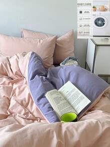 Conjunto de 3 peças de edredom para quarto com 1 fronha rosa claro e 1 fronha roxa escura, conjunto de cama supermacio com capas laváveis, sem enchimento