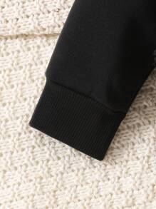 Baby Boys Letter Print Zip-Up Fleece Jacket With Hoodie, Warm Activewear Outwear, Autumn/Winter - Black and White - View 6