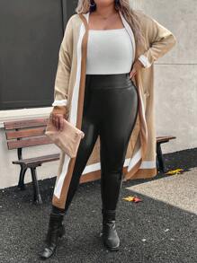 SHEIN LUNE Áo khoác thường ngày màu trơn dài tay hở trước cỡ lớn có túi vá - Nhiều màu - Xem 3