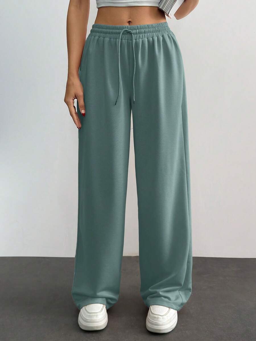 EURMUSE Women Mid Waist Wide Leg Sweatpant - Mint Green - View 1