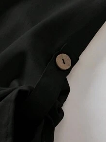SHEIN Clasi Áo khoác dài tay cài nút viền bất đối xứng màu trơn cỡ lớn cho nữ, mùa xuân thu có túi - màu đen - Xem 8
