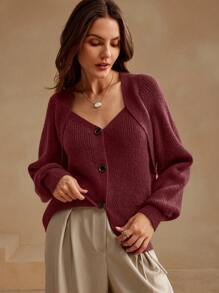 Anewsta Women's Modern Unique Shoulder Designed Cardigan Sweater, Autumn Winter,Long Sleeve Tops
