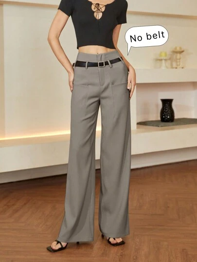 SHEIN Black Friday x Star Picks Pantaloni casual a vita alta con gamba dritta, colore unito, stile "Old Money", casual e casual business, primavera/estate