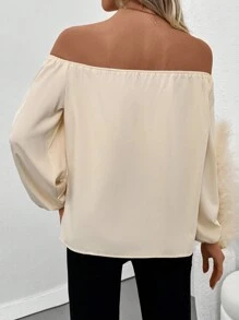 SHEIN Clasi 1 件优雅露肩缀饰长袖衬衫 - 杏色 - 查看 2