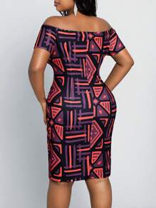 SHEIN Lady 夏季大碼露肩全印花空心連衣裙 - 彩色 - 查看 2