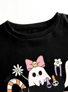 Lemon Design Sudadera de cuello redondo de manga larga con estampado de calabaza fantasma, talla grande, estilo artístico Y2k, para Halloween, días festivos, invierno, vacaciones, festivales