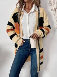 SHEIN LUNE Women's Loose Shawl Collar Striped Cardigan, Autumn & Winter Fall Cloth For Women - Multicolor - View 6
