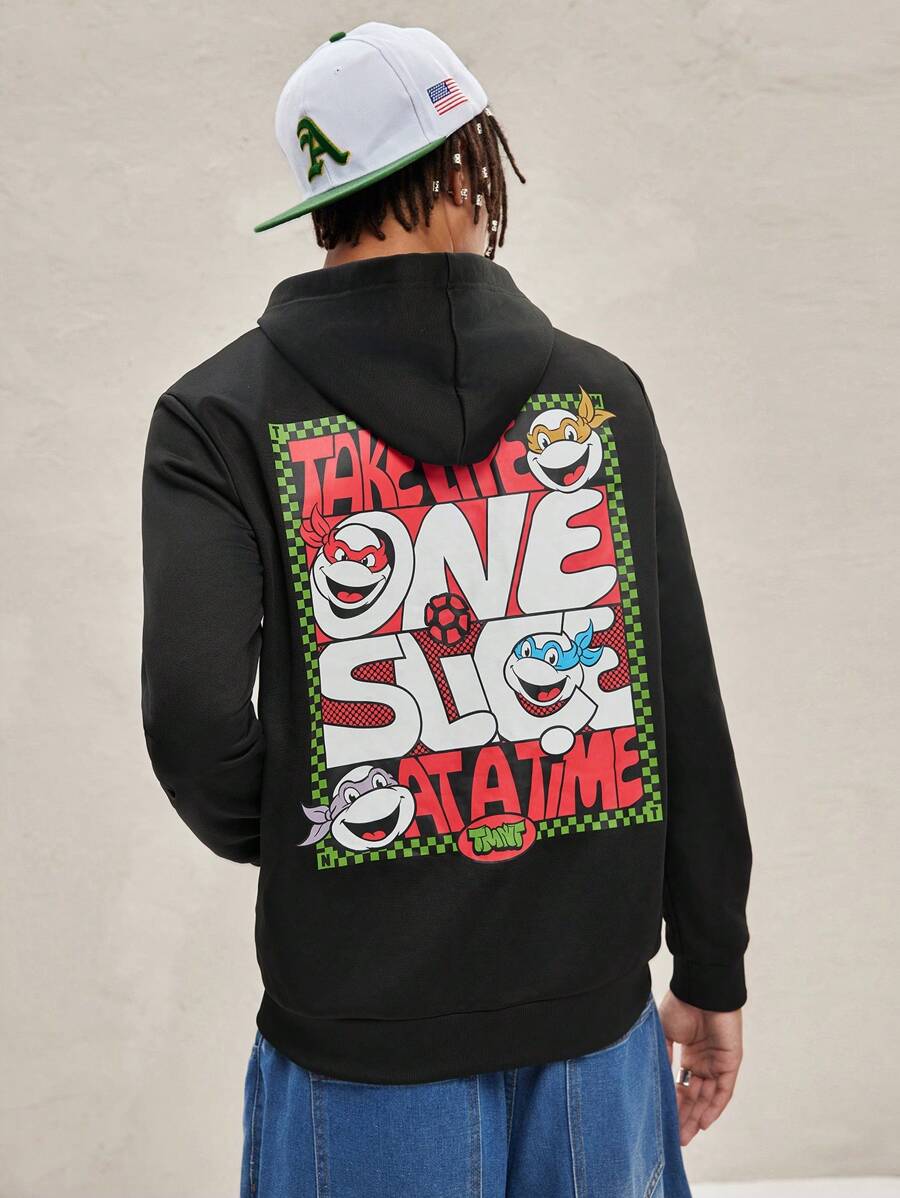 TEENAGE MUTANT NINJA TURTLES | SHEIN Áo hoodie in họa tiết thường ngày cho nam - màu đen - Xem 1