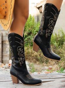 Styleloop Women's Mid-Calf Boots, Suitable For Vacation, BOHO, Retro American, Bohemian, Western Style, Music Festival, Party, Christmas, Halloween - Black - View 5