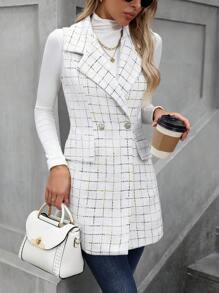 SHEIN Clasi Women's Casual & Commuting Fashion Sleeveless Double-Breasted Woolen Jacket - White - View 5