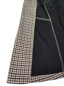 SHEIN Clasi Houndstooth Print Open Front Coat,Ladies Spring/Fall Casual Regular Sleeve Stand Collar Regular Fit Apricot Houndstooth Women Coats,Casual Daily Wear - Apricot - View 8