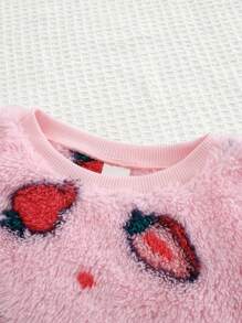 Cozy Pixies 草莓图案圆领长袖套头衫，休闲百搭厚款保暖内衬，适合女婴 - 粉色 - 查看 3