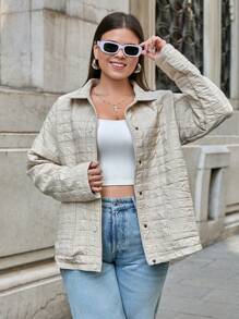 RueChic Women's Plus Raglan Sleeve Pocket Pacthed Quilted Winter 
Coat - White - View 1