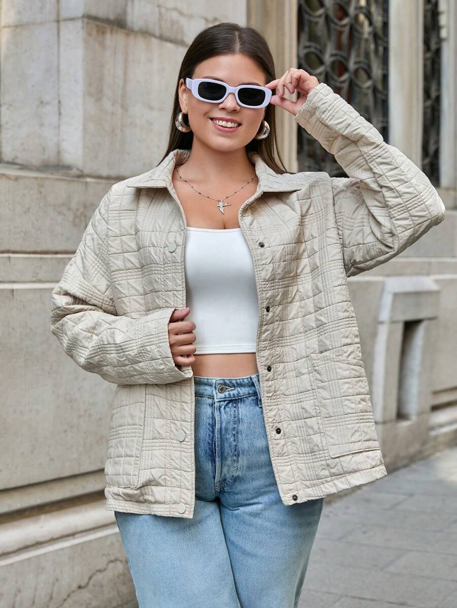 RueChic Women's Plus Raglan Sleeve Pocket Pacthed Quilted Winter 
Coat - White - View 1