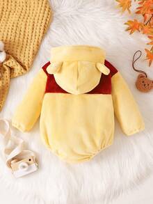 Body combinaison à capuche et manches longues en peluche et bicolore pour bébé garçon, pour porter en extérieur et en tenue décontractée, automne/hiver - Jaune citron - Voir 2
