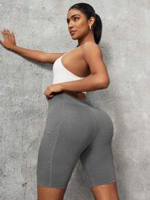 SHEIN Essnce 2pcs Women Summer Fitness Yoga Tight Shorts With Pockets, Sports Running Cycling Set - Multicolor - View 6