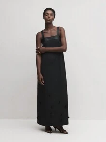 BizChic Robe d'été ample à bretelles pour femmes, unicolore et droite - Noir - Voir 4