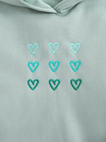 SHEIN Teen Girl's Casual Oversized Sweatshirt With Sweet Heart Embroidery, Gray-Green,In Fall/Winter - Green - View 7