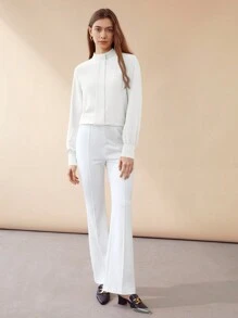 MOTF PREMIUM SOLID MOCK NECK LANTERN SLEEVE BLOUSE - White - View 6