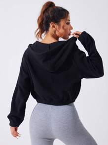 SHEIN Áo khoác thể thao giản dị tối giản dài tay có khóa kéo trơn - màu đen - Xem 2