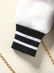 SHEIN 年轻女孩学院风字母印花保暖连帽夹克和百褶裙两件套黑色女婴套装 - 黑色 - 查看 7