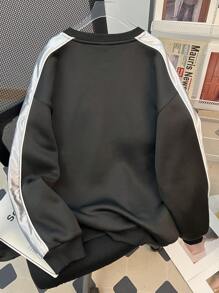 SHEIN Teen Girl Metal Silver & Black Patchwork Print Knit Sweatshirt