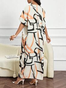 SHEIN Lady 秋冬休闲优雅工作编织蝴蝶袖阿拉伯连衣裙 - 彩色 - 查看 2