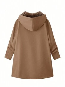 Plus Size Winter Hooded Jacket With Pockets, Thermal Lined Fall Cloth For Women Autumn - Coffee Brown - View 2