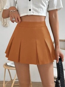 Chiquease Women's Solid Color Pleated A-Line Skirt, Casual Daily Wear