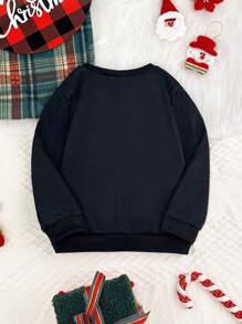 SHEIN 1 件女童休闲圆领运动衫，带有有趣的雪人滑雪印花，采用舒适的羊毛面料制成，冬季保暖休闲家庭配套系列 - 彩色 - 查看 2