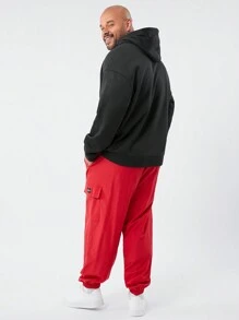 Mainfolk Set Hoodie Ukuran Besar Bertema Anime dan Celana Jogger dengan Manset Merah untuk Pria, untuk Musim Gugur dan Musim Dingin - Hitam - View 3