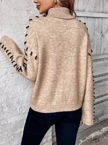 SHEIN LUNE Damen Loose Fit Rollkragenpullover mit Kontrastfarbe, bequemer Lässig Pullover für den Herbst