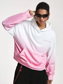 Manfinity NXTstreet Men's Gradient Color Digital Print Loose Fit Long Sleeve Hooded Sweater, For Fall Winter - Pink - View 3