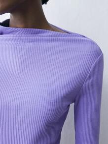 Maija Women's Autumn Purple Solid Color Long Sleeve Casual Rib Knit T-Shirt