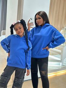 SHEIN Tween Girl 街头服饰休闲连帽运动衫 - 藍色 - 查看 5