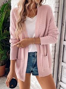 SHEIN LUNE 女士秋季中长款开衫毛衣夹克 - 粉色 - 查看 3