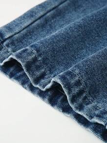 SHEIN Quần Jeans Thường Ngày Phong Cách Y2K Rộng Rãi Màu Xanh Dương Có Thêu Hình Trái Tim Cho Bé Gái Tuổi Teen, Thích Hợp Mặc Hàng Ngày - Rửa tối - Xem 4