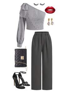 SHEIN Clasi Quần ống côn xếp ly trơn màu cho nữ mùa thu/đông - Màu xám đen - Xem 8