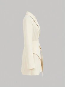 SHEIN MOD Bộ đồ bó sát hai hàng khuy thắt lưng màu mơ - Màu be - Xem 3