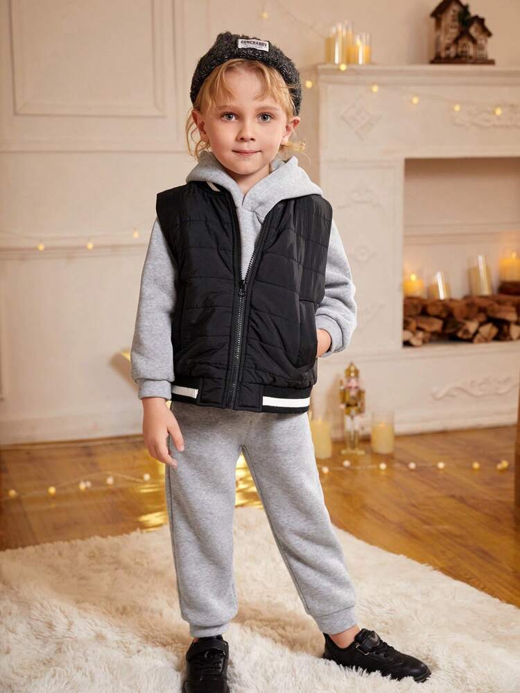 4-7 Years Old Boys Classic Corduroy Patchwork Contrast Color Jacket And Sports Pants 2pcs Set, Casual Fashion Outfit Suitable For Holiday Birthday Party Daily Wear, Fit For Autumn Spring Winter