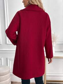 SHEIN LUNE 女士休闲安克拉红色羊毛大衣，秋冬款 - 紅色 - 查看 2